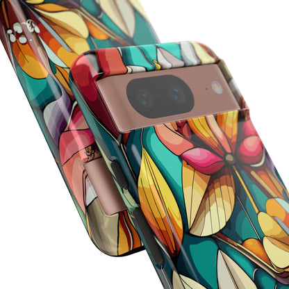 Phone Case, Stain Glass Flowers Design - Floral Tough Cover, Protective Smartphone Case, Cute Flower Pattern