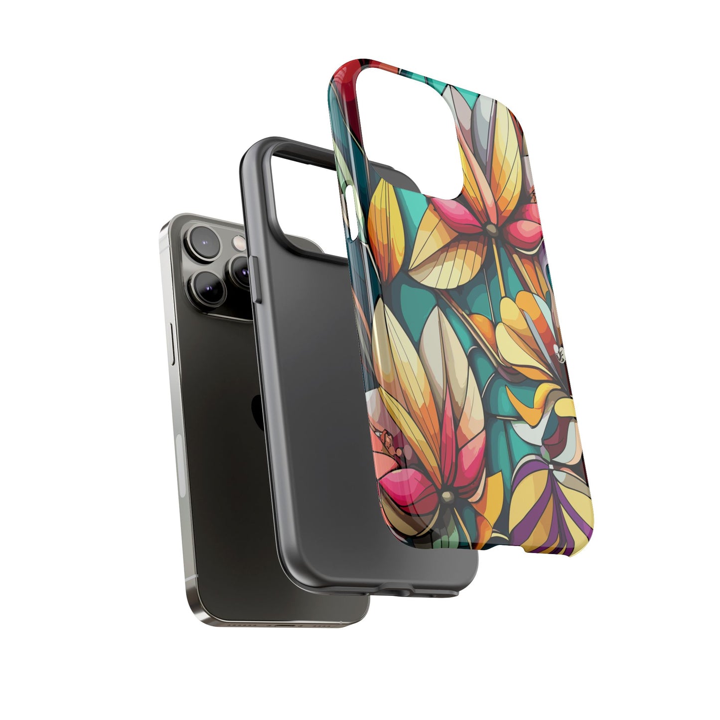 Phone Case, Stain Glass Flowers Design - Floral Tough Cover, Protective Smartphone Case, Cute Flower Pattern