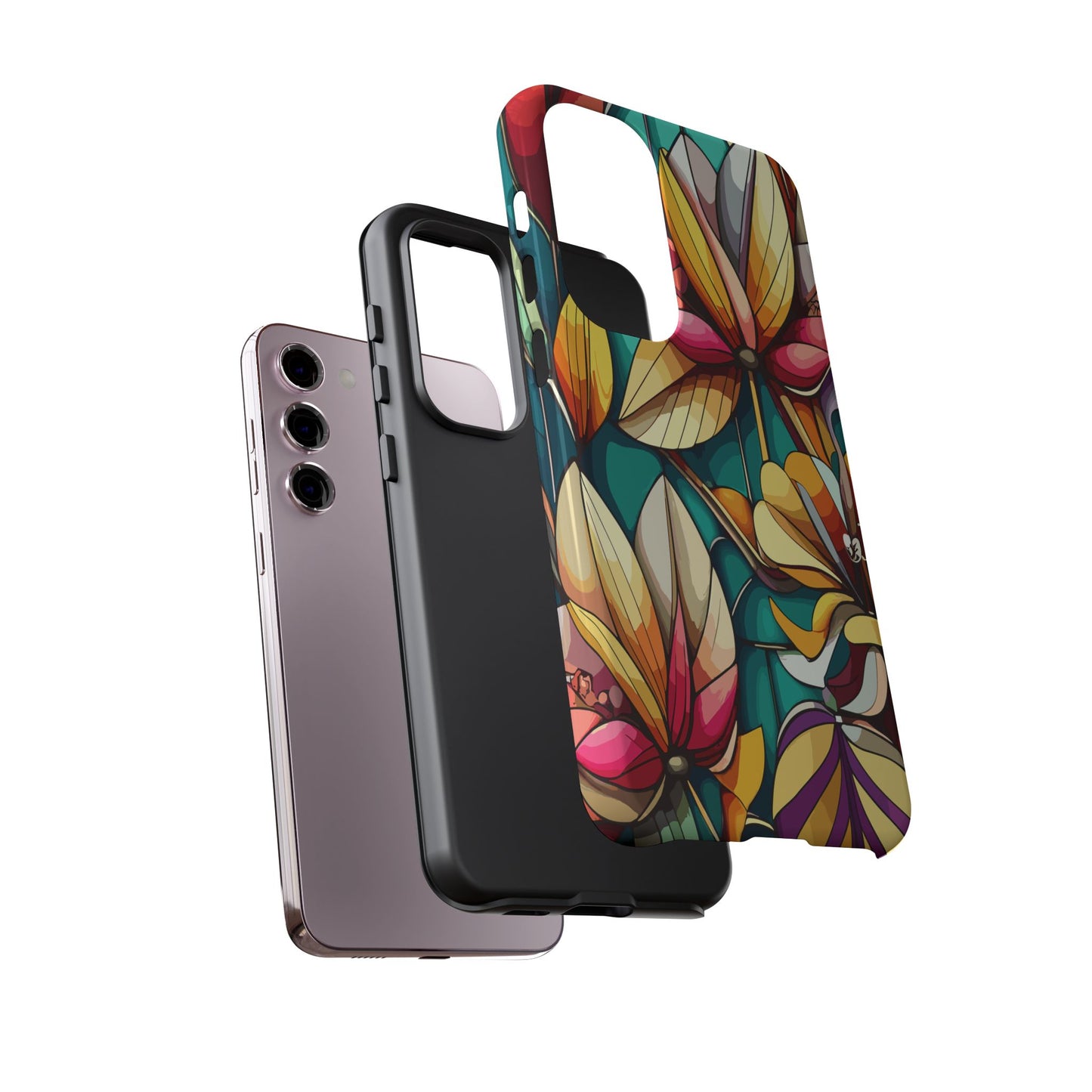 Phone Case, Stain Glass Flowers Design - Floral Tough Cover, Protective Smartphone Case, Cute Flower Pattern