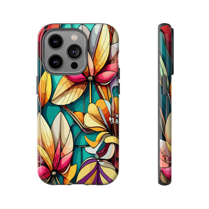 Phone Case, Stain Glass Flowers Design - Floral Tough Cover, Protective Smartphone Case, Cute Flower Pattern