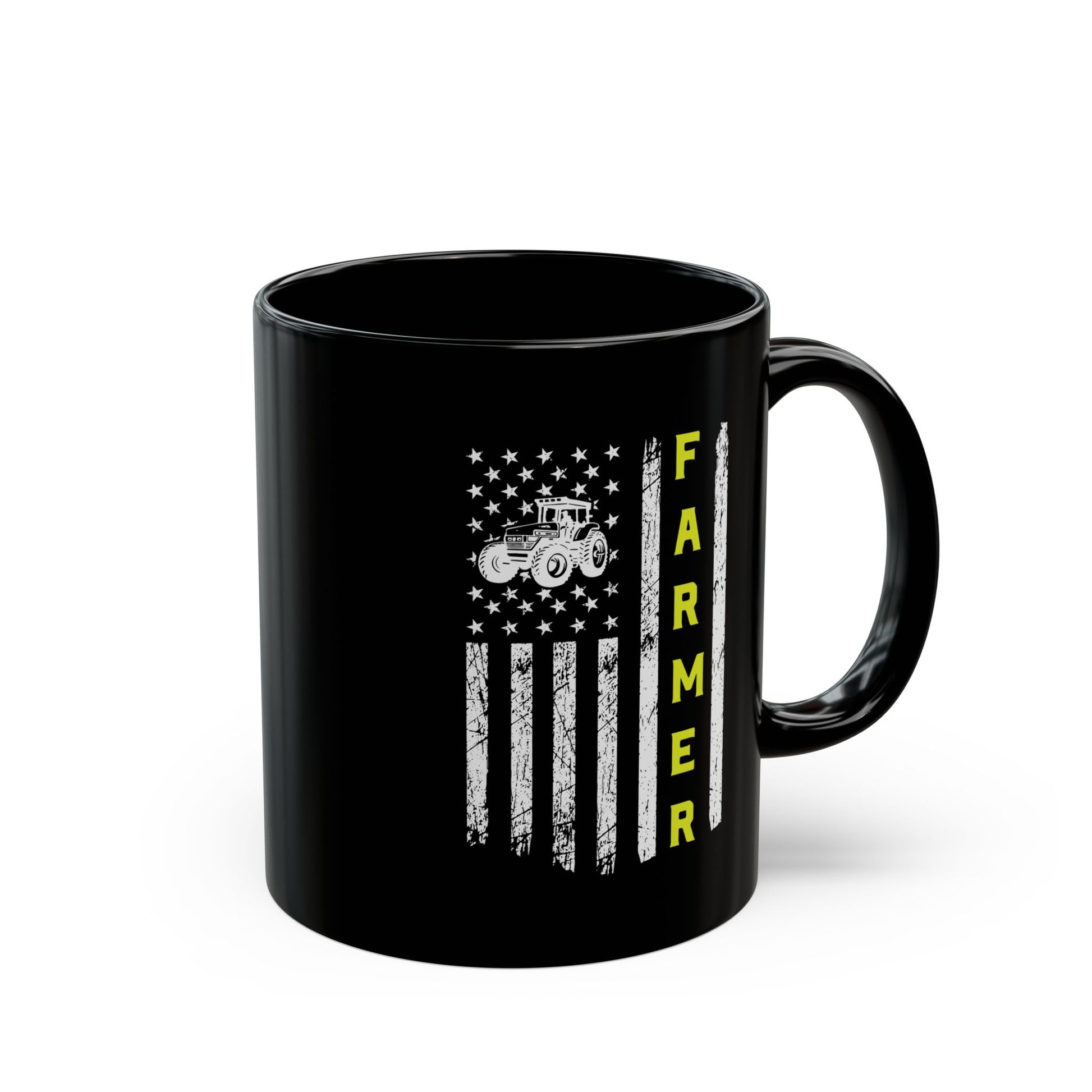Patriotic Famer Coffee Mug, Farmer USA Flag Patriotic Farm Tractors Farming, Black Coffee Cup Gift for Farmers, Patriotic Ceramic Tea Mug, Farmhouse - Victory Thru Vision 