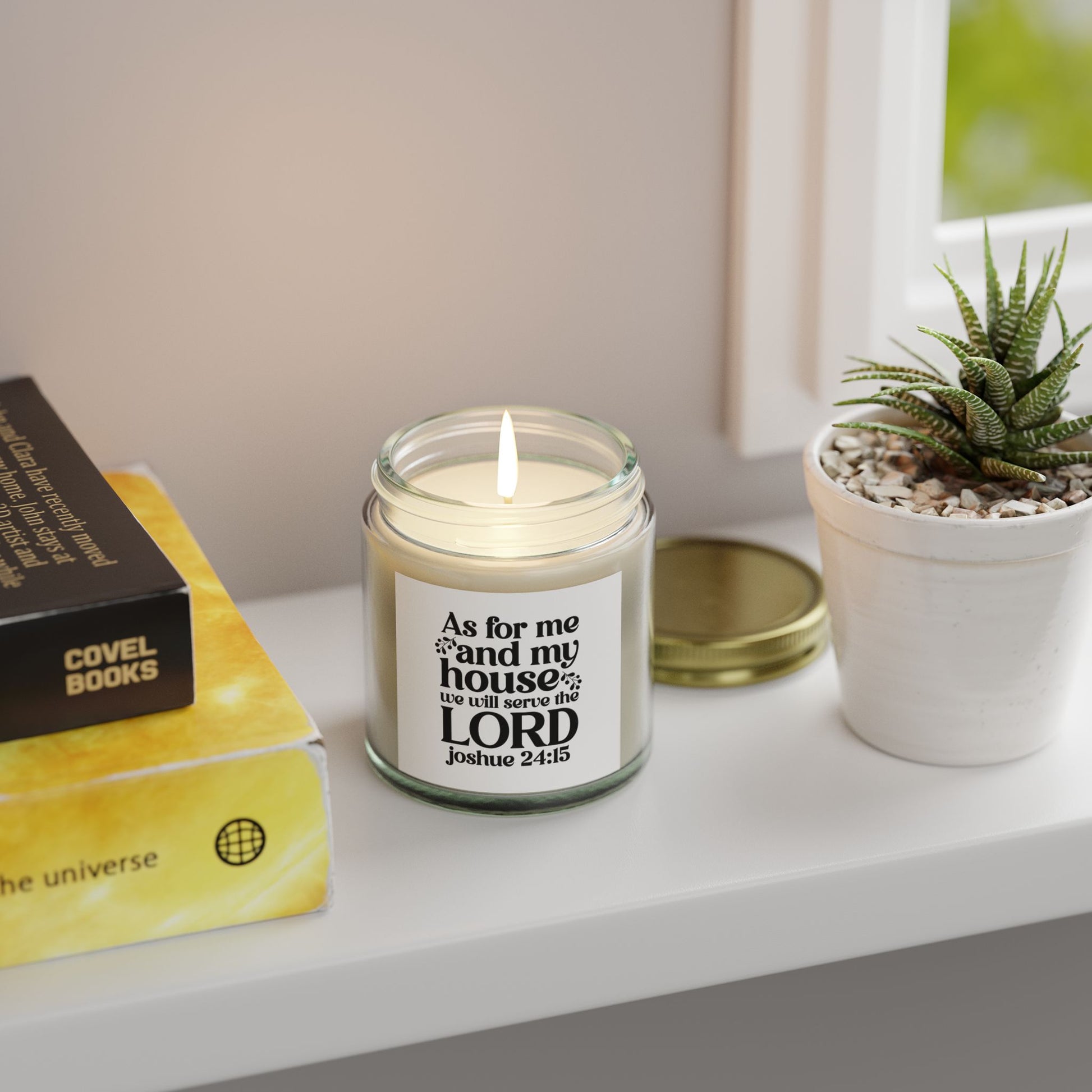 As For Me And My House We Will Serve The Lord Joshua 24:15, Coconut Apricot Wax, Bible Verse Scented Candle - Victory Thru Vision 