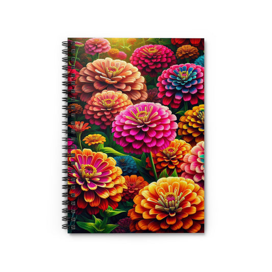 Zinnia Flowers Spiral Notebook - Ruled Line, Floral Journal, Botanical Notepad, College Student Gift, Flower Pattern Planner - Victory Thru Vision 
