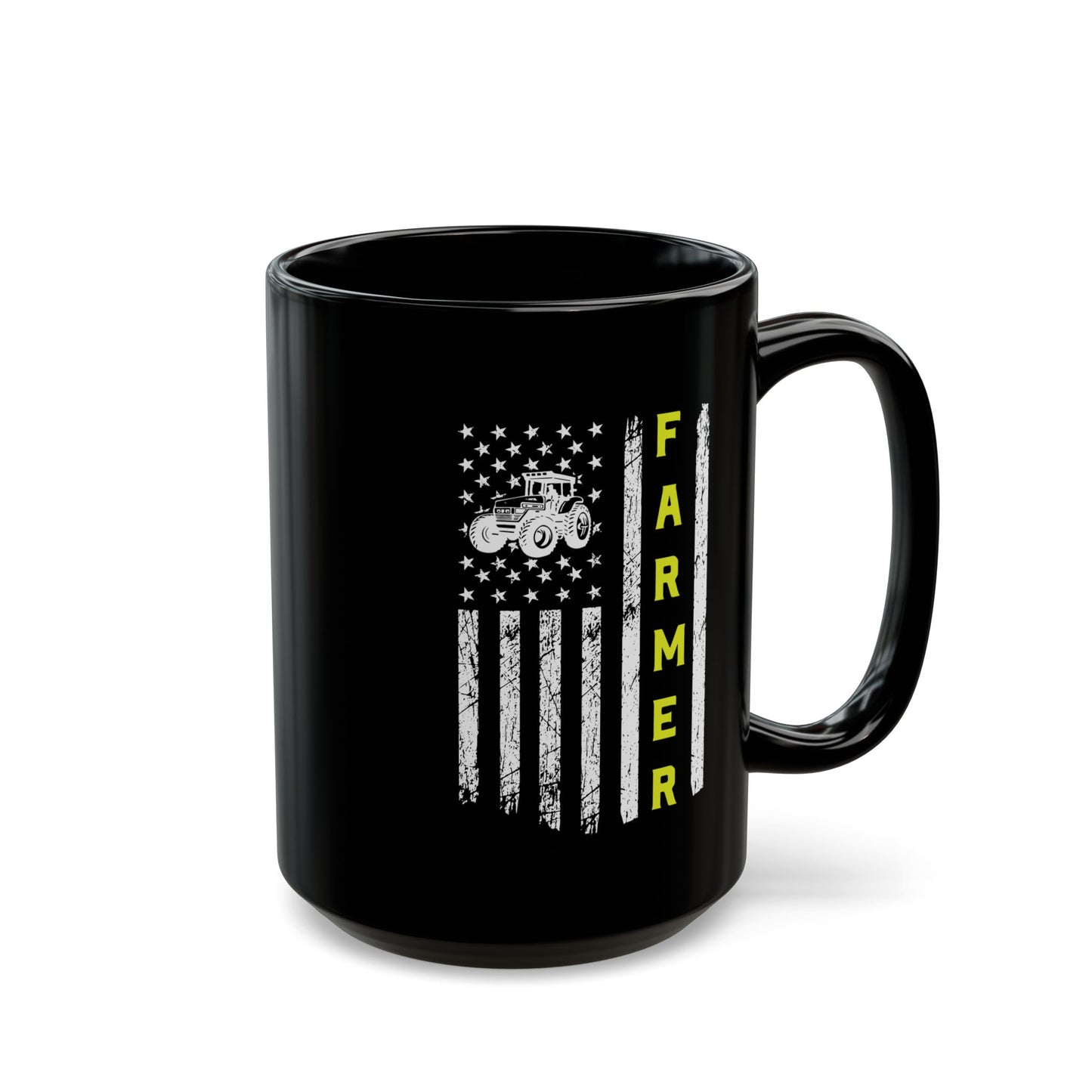 Patriotic Famer Coffee Mug, Farmer USA Flag Patriotic Farm Tractors Farming, Black Coffee Cup Gift for Farmers, Patriotic Ceramic Tea Mug, Farmhouse - Victory Thru Vision 