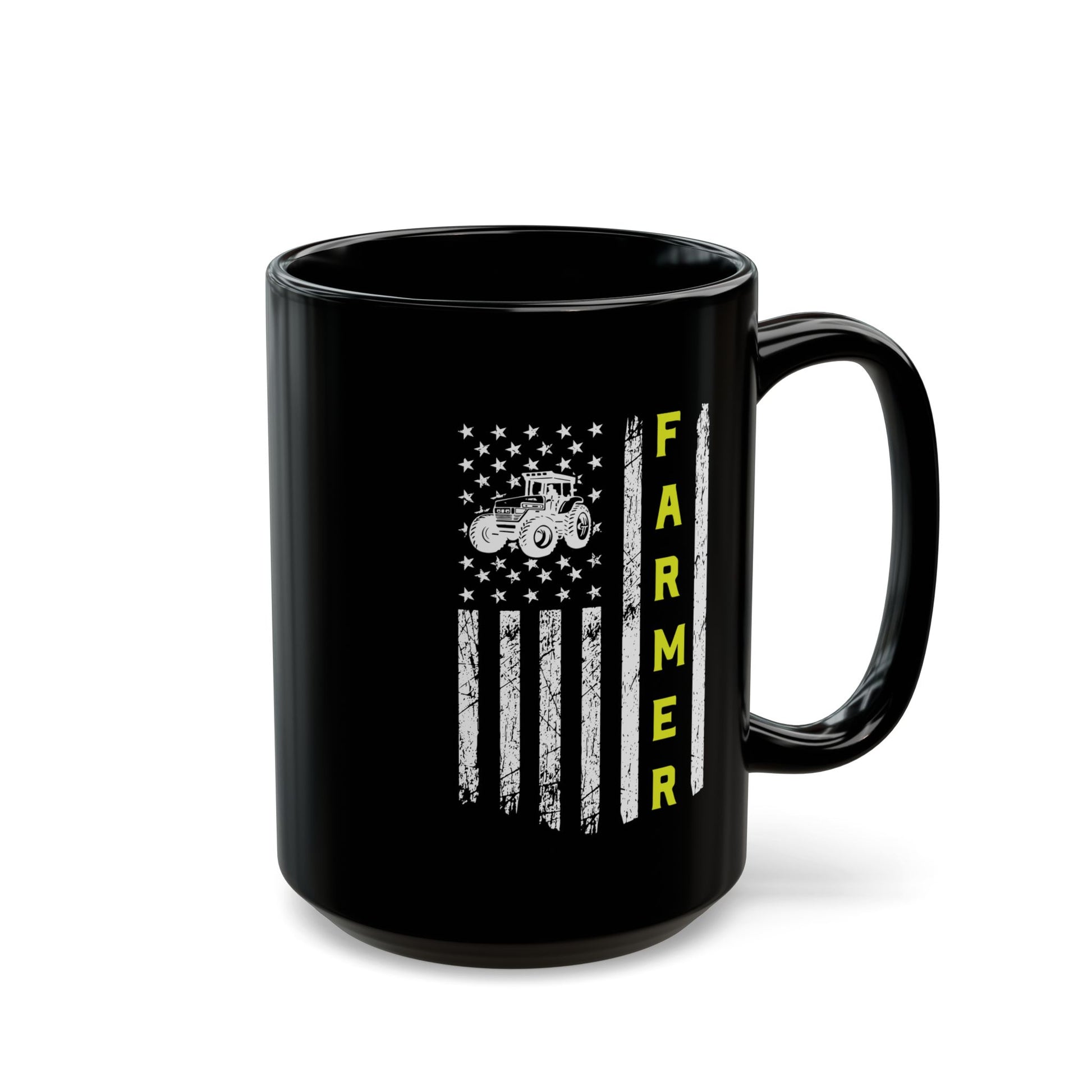 Patriotic Famer Coffee Mug, Farmer USA Flag Patriotic Farm Tractors Farming, Black Coffee Cup Gift for Farmers, Patriotic Ceramic Tea Mug, Farmhouse - Victory Thru Vision 