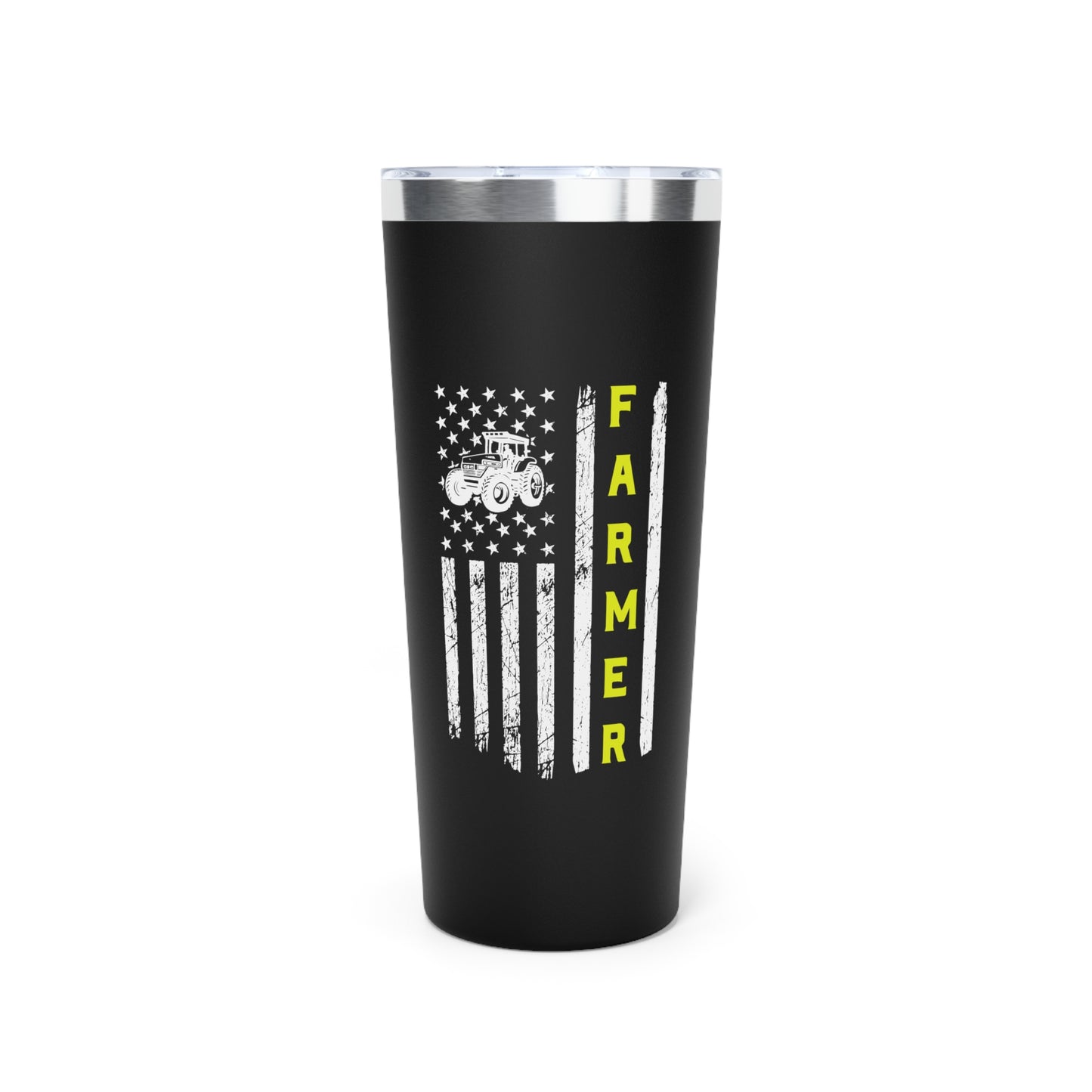 USA Flag Patriotic Farm Tractors Farming, Gift for Farmers, Patriotic Mug, Farmhouse Copper Vacuum Insulated Tumbler, 22oz - Victory Thru Vision 