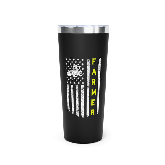 USA Flag Patriotic Farm Tractors Farming, Gift for Farmers, Patriotic Mug, Farmhouse Copper Vacuum Insulated Tumbler, 22oz - Victory Thru Vision 