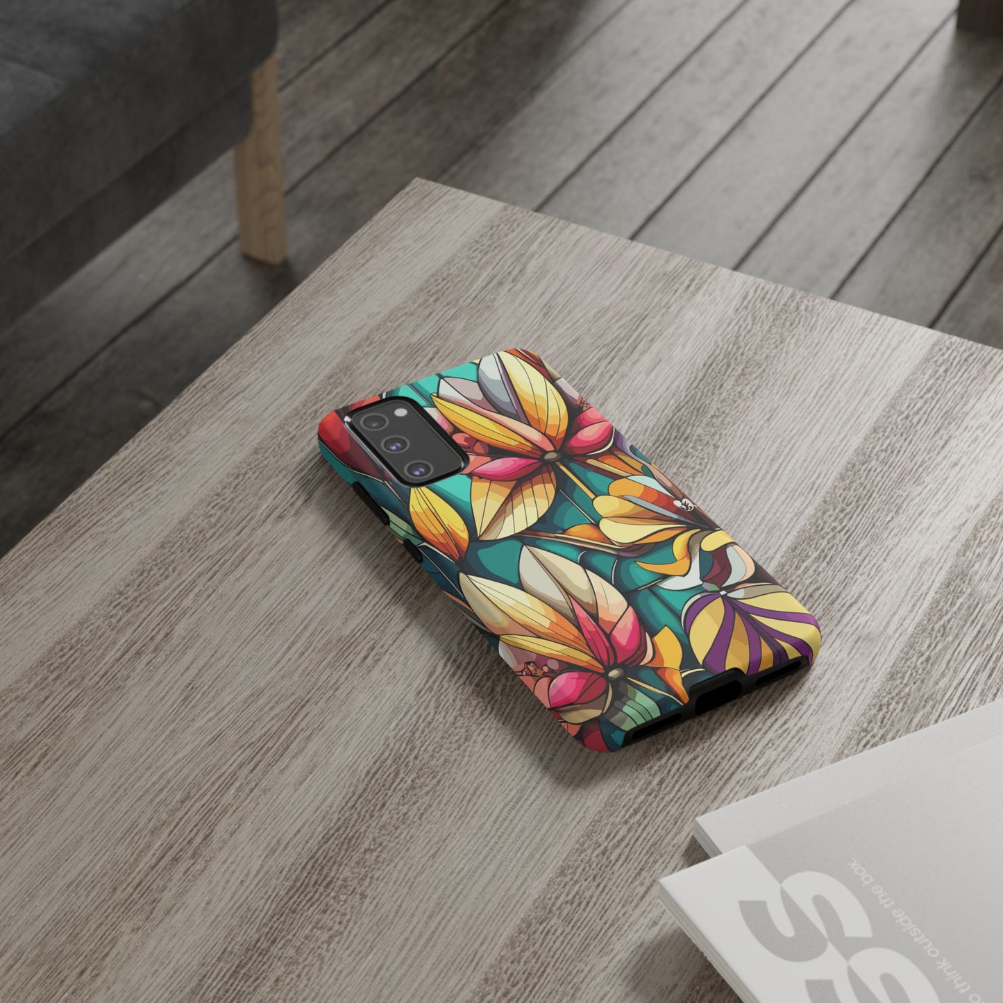 Phone Case, Stain Glass Flowers Design - Floral Tough Cover, Protective Smartphone Case, Cute Flower Pattern