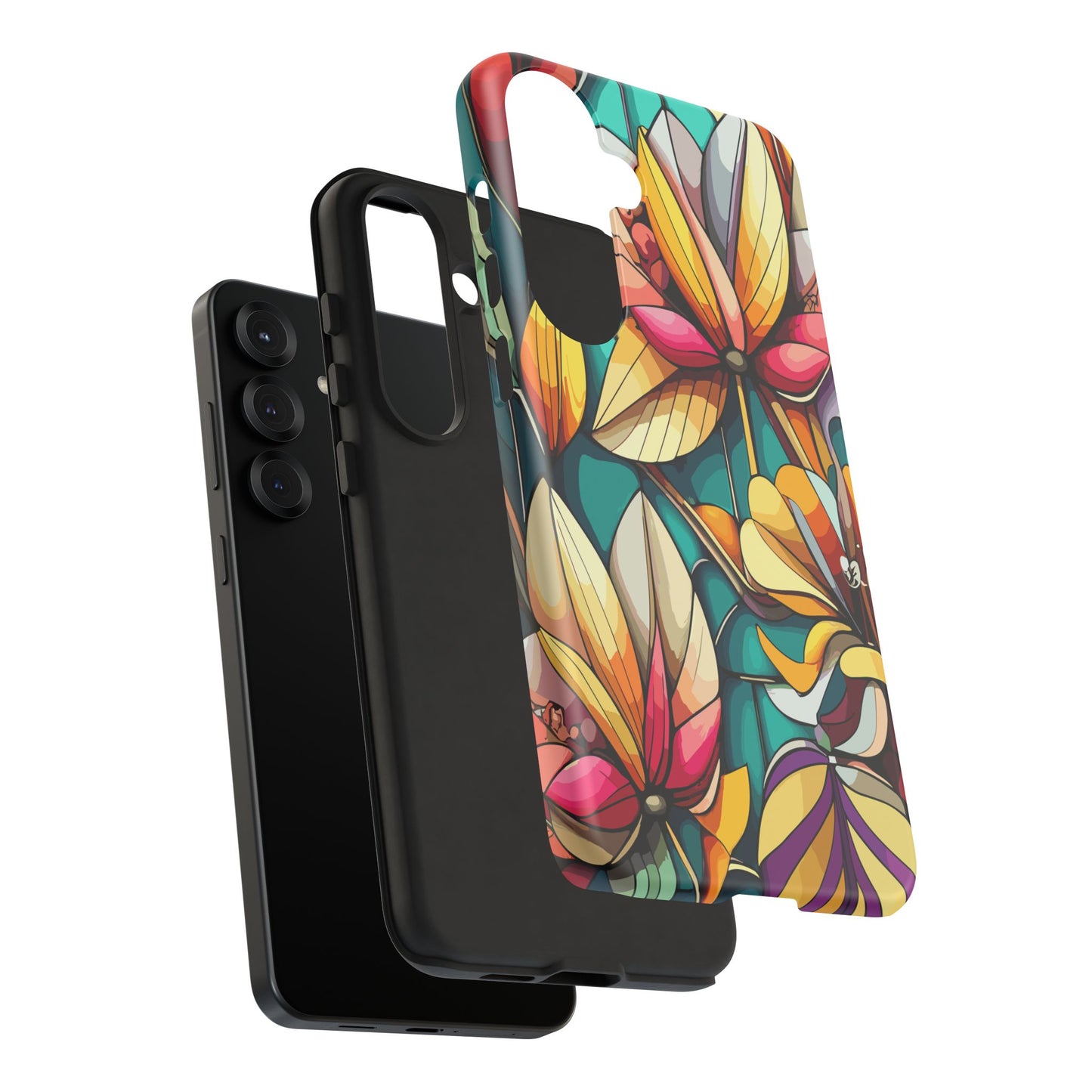 Phone Case, Stain Glass Flowers Design - Floral Tough Cover, Protective Smartphone Case, Cute Flower Pattern