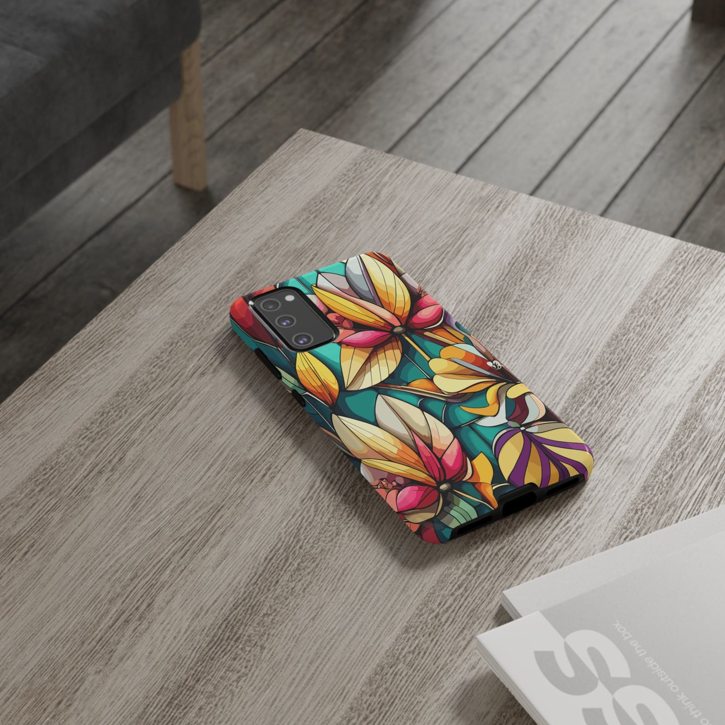 Phone Case, Stain Glass Flowers Design - Floral Tough Cover, Protective Smartphone Case, Cute Flower Pattern