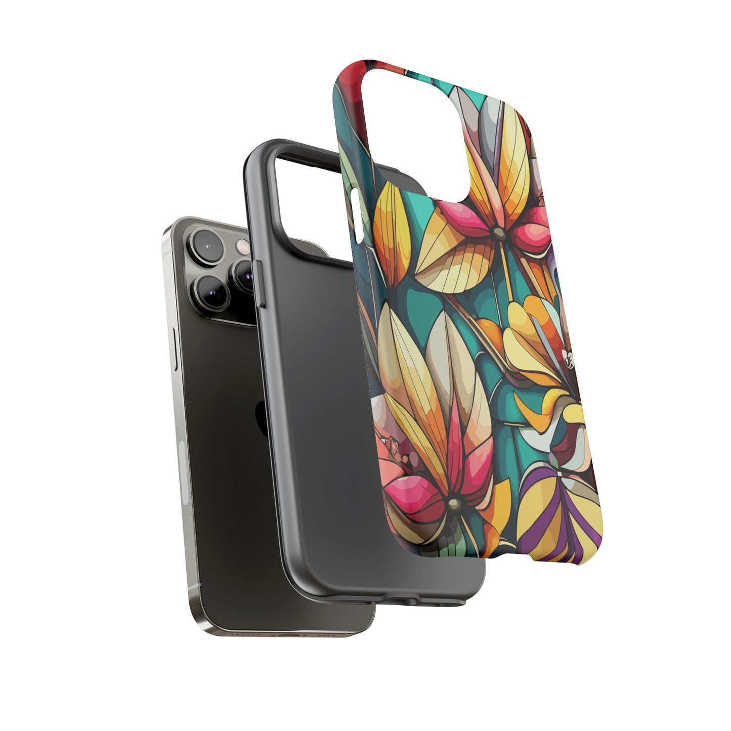 Phone Case, Stain Glass Flowers Design - Floral Tough Cover, Protective Smartphone Case, Cute Flower Pattern
