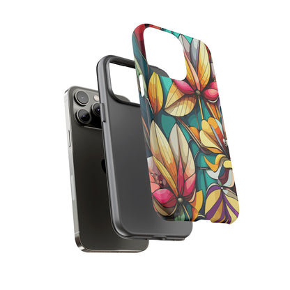 Phone Case, Stain Glass Flowers Design - Floral Tough Cover, Protective Smartphone Case, Cute Flower Pattern