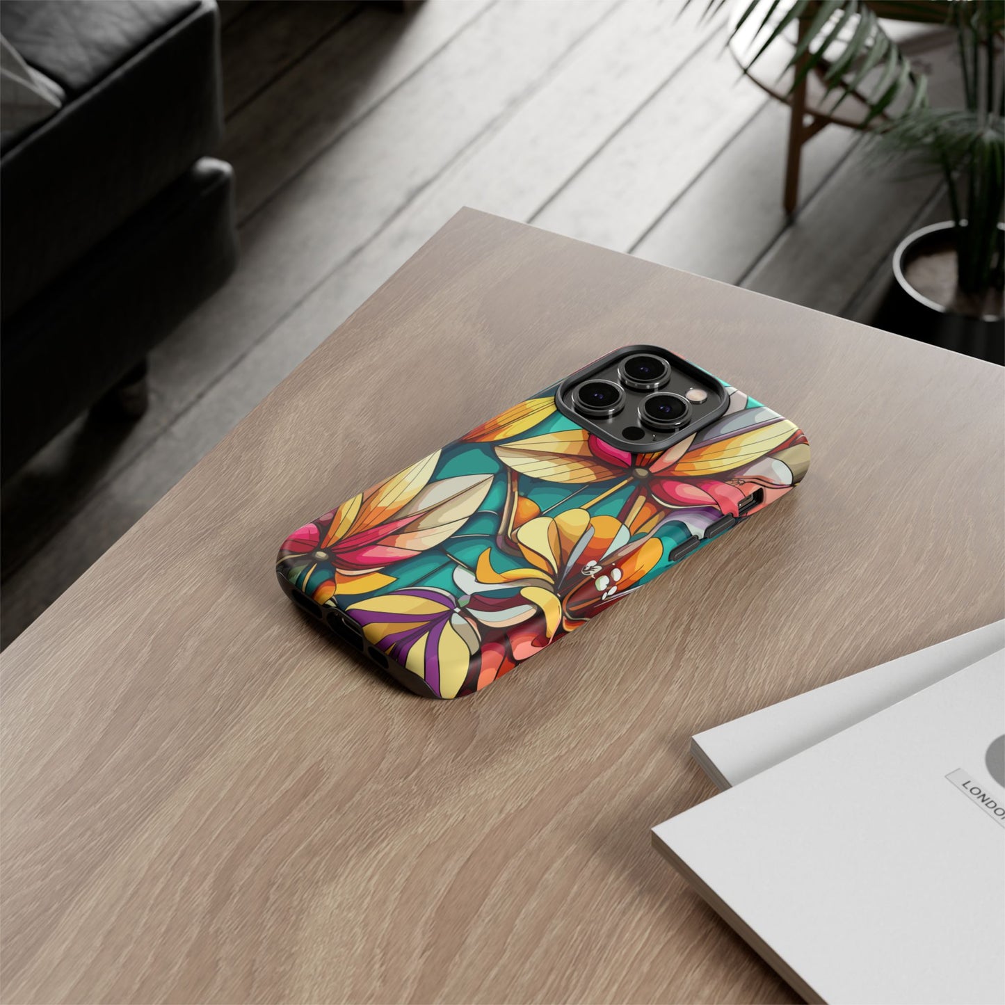 Phone Case, Stain Glass Flowers Design - Floral Tough Cover, Protective Smartphone Case, Cute Flower Pattern