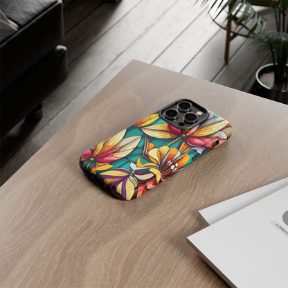 Phone Case, Stain Glass Flowers Design - Floral Tough Cover, Protective Smartphone Case, Cute Flower Pattern