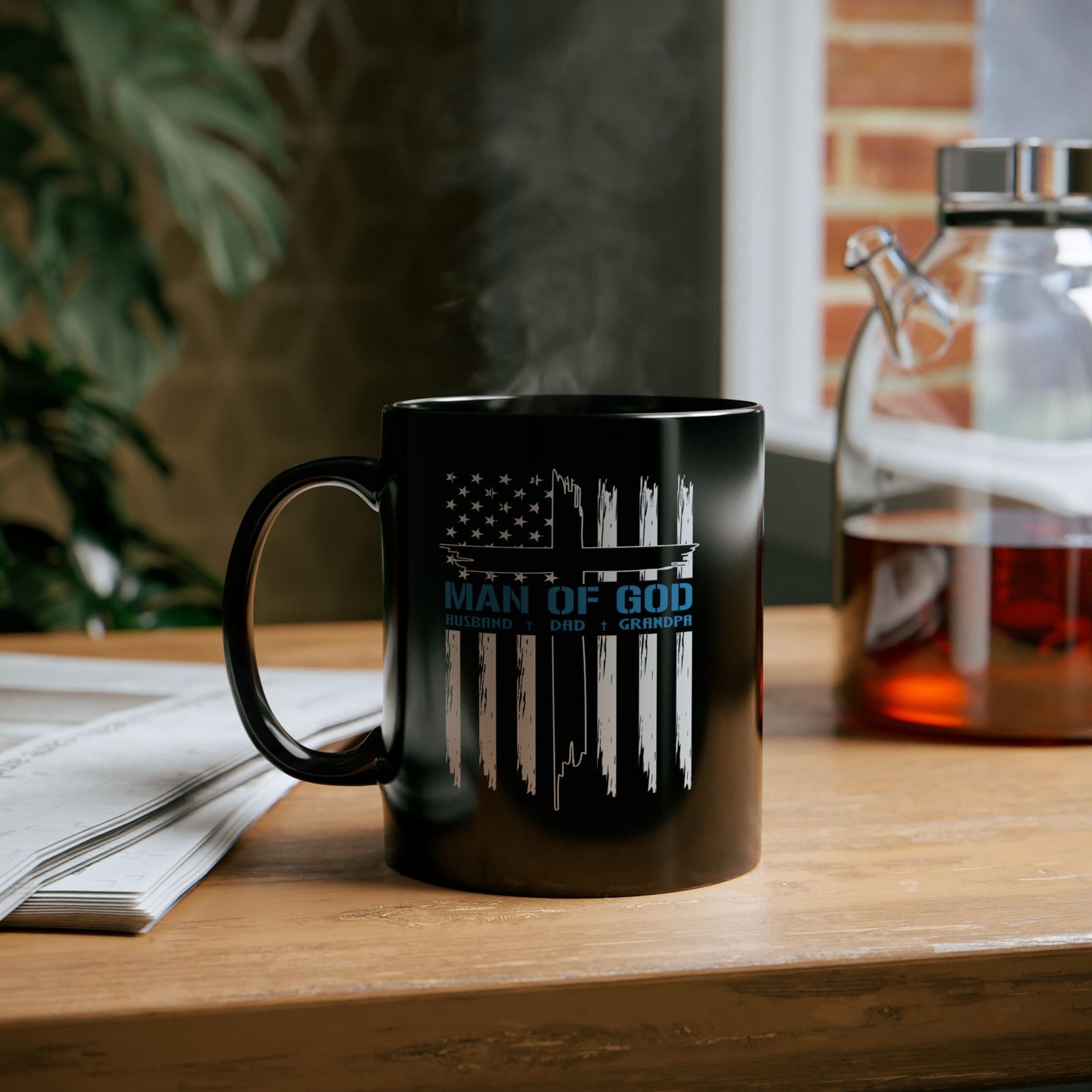 Patriotic Christian Coffee Mug, Patriotic American Flag Man Of God Coffee Cup, Religious Gift, Christian Tea Mug, Veteran Military Patriotic Gift, - Victory Thru Vision 