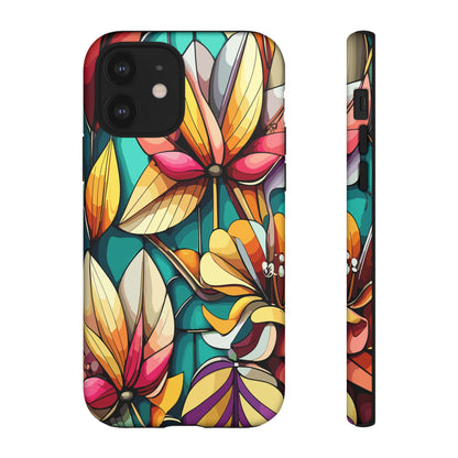 Phone Case, Stain Glass Flowers Design - Floral Tough Cover, Protective Smartphone Case, Cute Flower Pattern