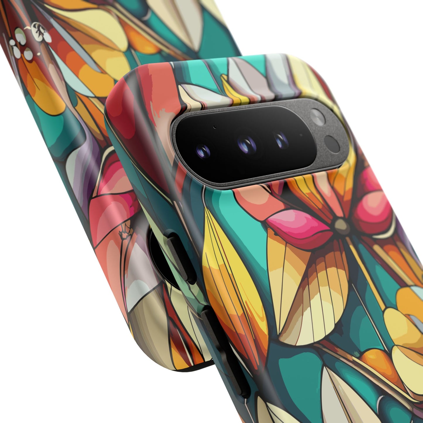 Phone Case, Stain Glass Flowers Design - Floral Tough Cover, Protective Smartphone Case, Cute Flower Pattern