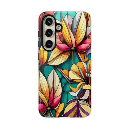 Phone Case, Stain Glass Flowers Design - Floral Tough Cover, Protective Smartphone Case, Cute Flower Pattern