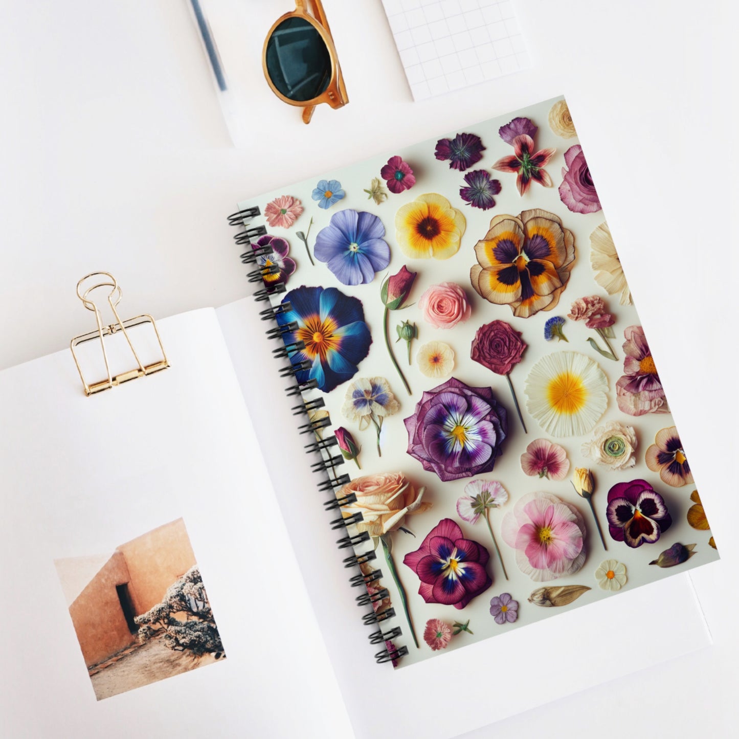 Pressed Flowers Spiral Notebook - Ruled Line, Floral Botanical Writing Journal, College Ruled Notepad, Personalized - Victory Thru Vision 