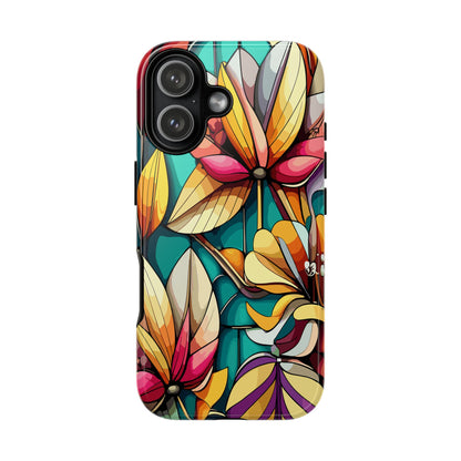Phone Case, Stain Glass Flowers Design - Floral Tough Cover, Protective Smartphone Case, Cute Flower Pattern
