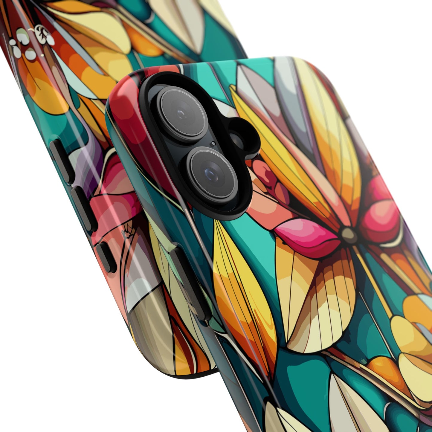 Phone Case, Stain Glass Flowers Design - Floral Tough Cover, Protective Smartphone Case, Cute Flower Pattern