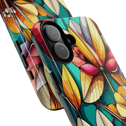 Phone Case, Stain Glass Flowers Design - Floral Tough Cover, Protective Smartphone Case, Cute Flower Pattern