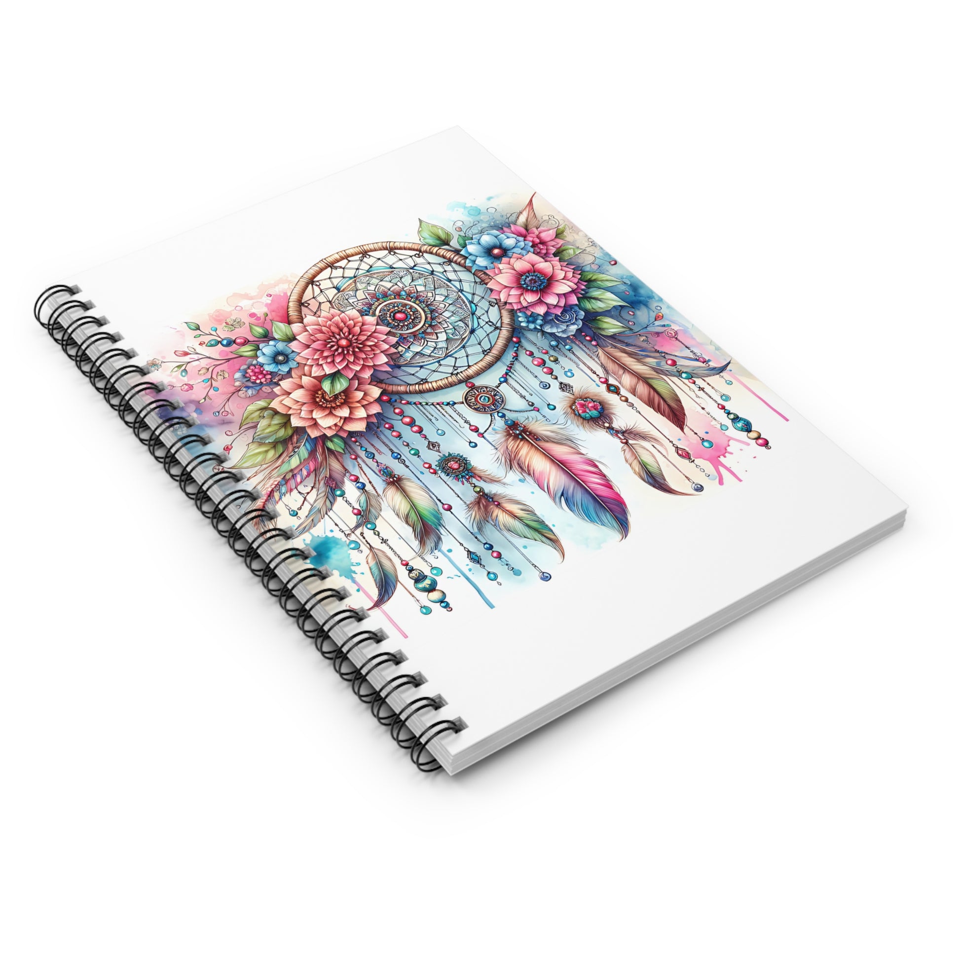 Dreamcatcher with Flowers Notebook, Ruled Line Journal, Writing Notebook, Floral Planner, Boho Stationery, Nature - Victory Thru Vision 