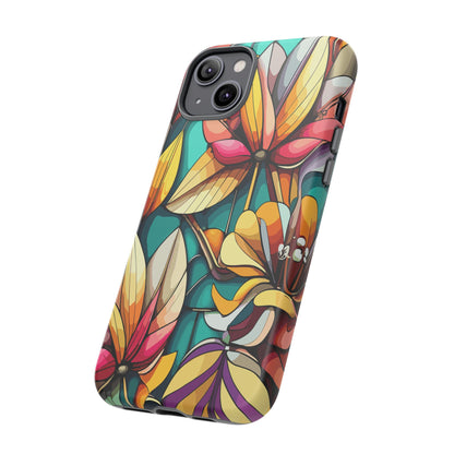 Phone Case, Stain Glass Flowers Design - Floral Tough Cover, Protective Smartphone Case, Cute Flower Pattern