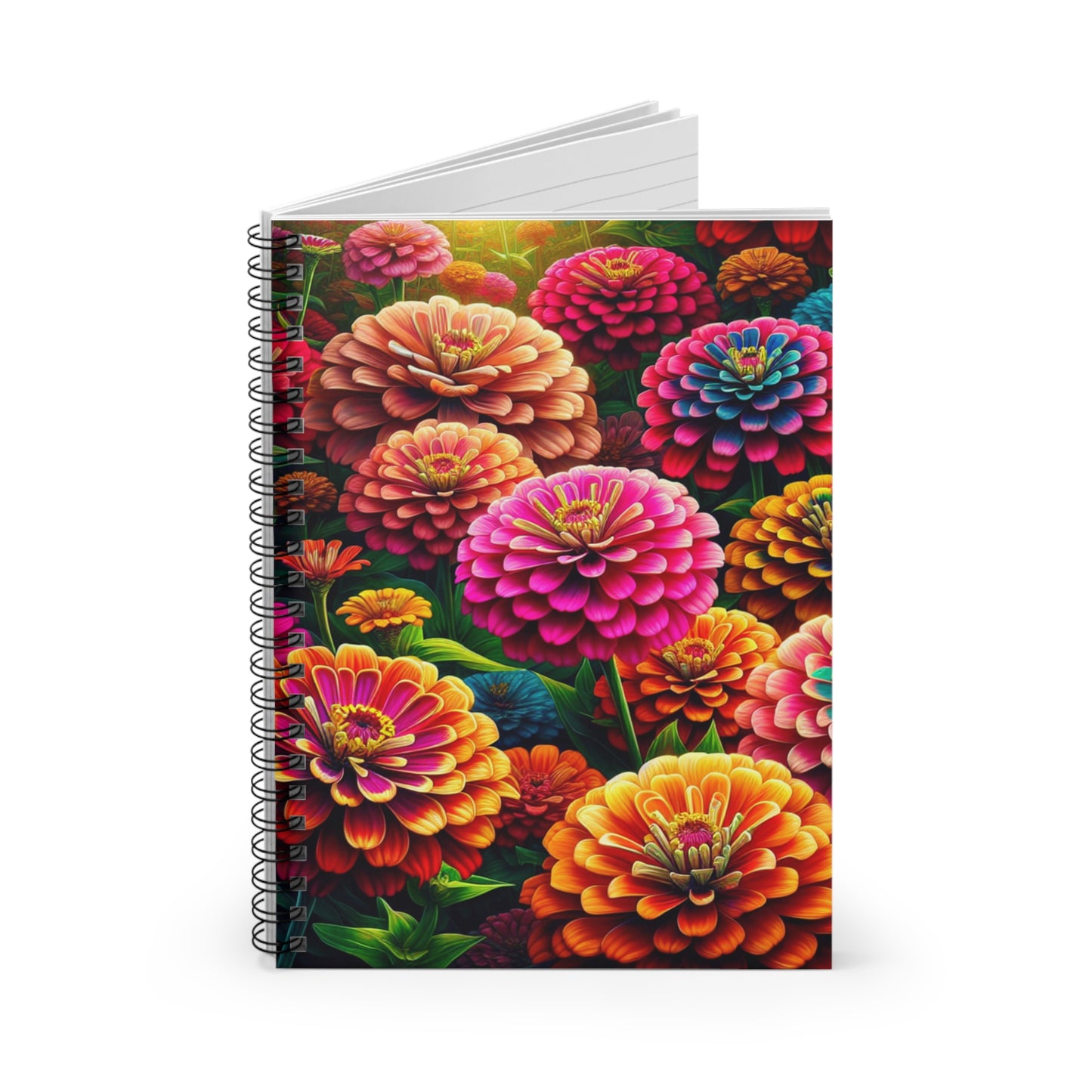Zinnia Flowers Spiral Notebook - Ruled Line, Floral Journal, Botanical Notepad, College Student Gift, Flower Pattern Planner - Victory Thru Vision 