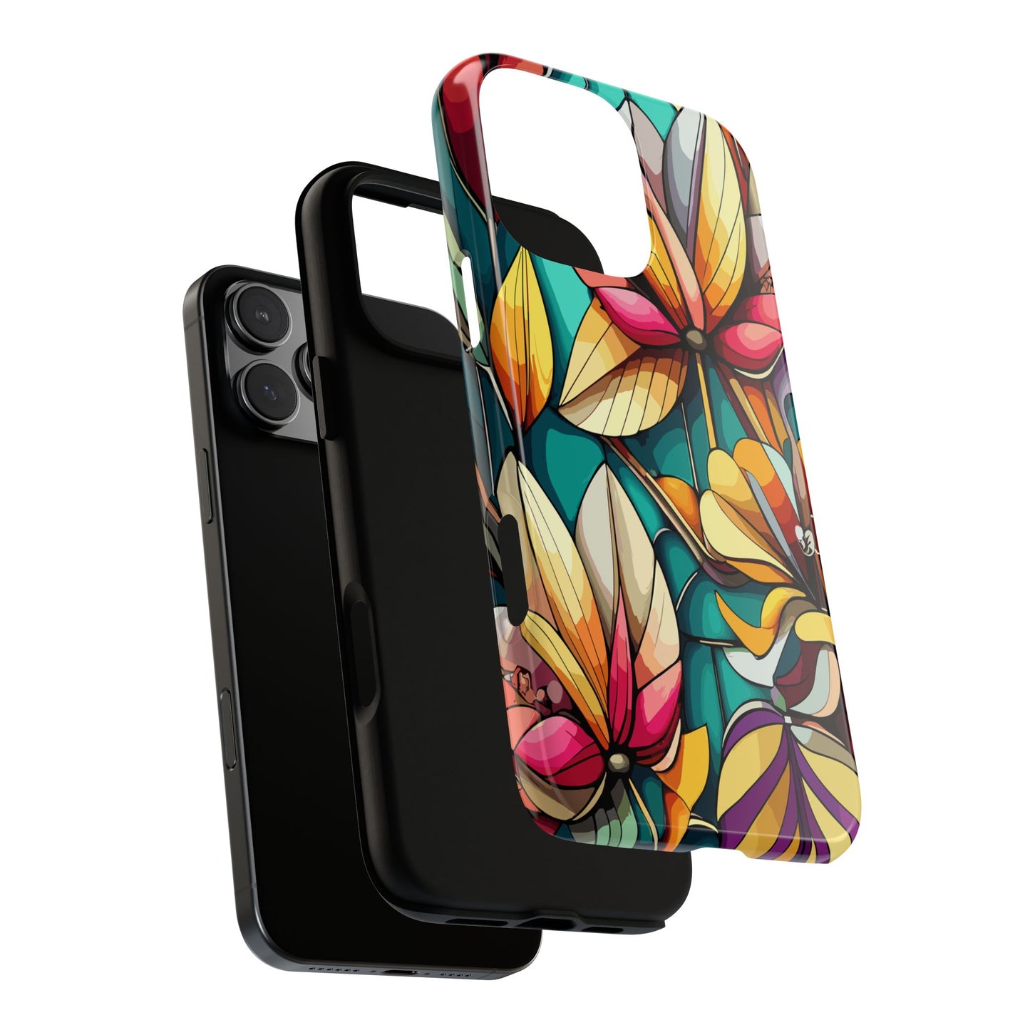 Phone Case, Stain Glass Flowers Design - Floral Tough Cover, Protective Smartphone Case, Cute Flower Pattern
