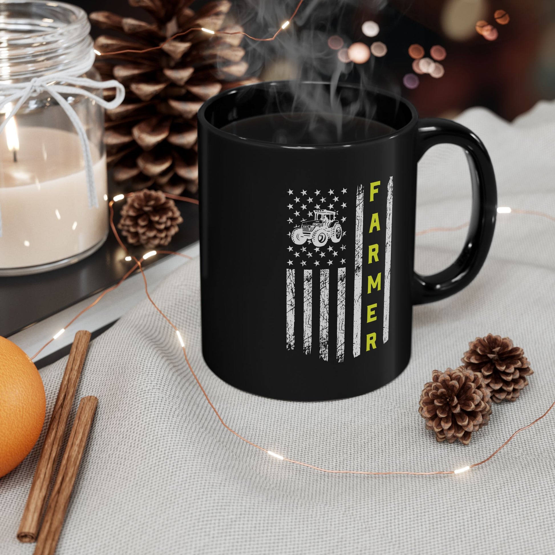 Patriotic Famer Coffee Mug, Farmer USA Flag Patriotic Farm Tractors Farming, Black Coffee Cup Gift for Farmers, Patriotic Ceramic Tea Mug, Farmhouse - Victory Thru Vision 