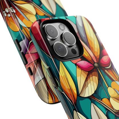 Phone Case, Stain Glass Flowers Design - Floral Tough Cover, Protective Smartphone Case, Cute Flower Pattern