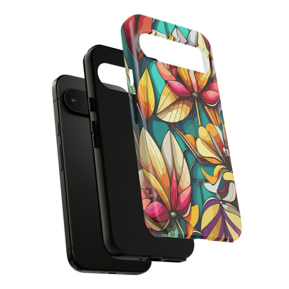Phone Case, Stain Glass Flowers Design - Floral Tough Cover, Protective Smartphone Case, Cute Flower Pattern