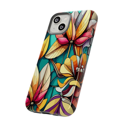 Phone Case, Stain Glass Flowers Design - Floral Tough Cover, Protective Smartphone Case, Cute Flower Pattern