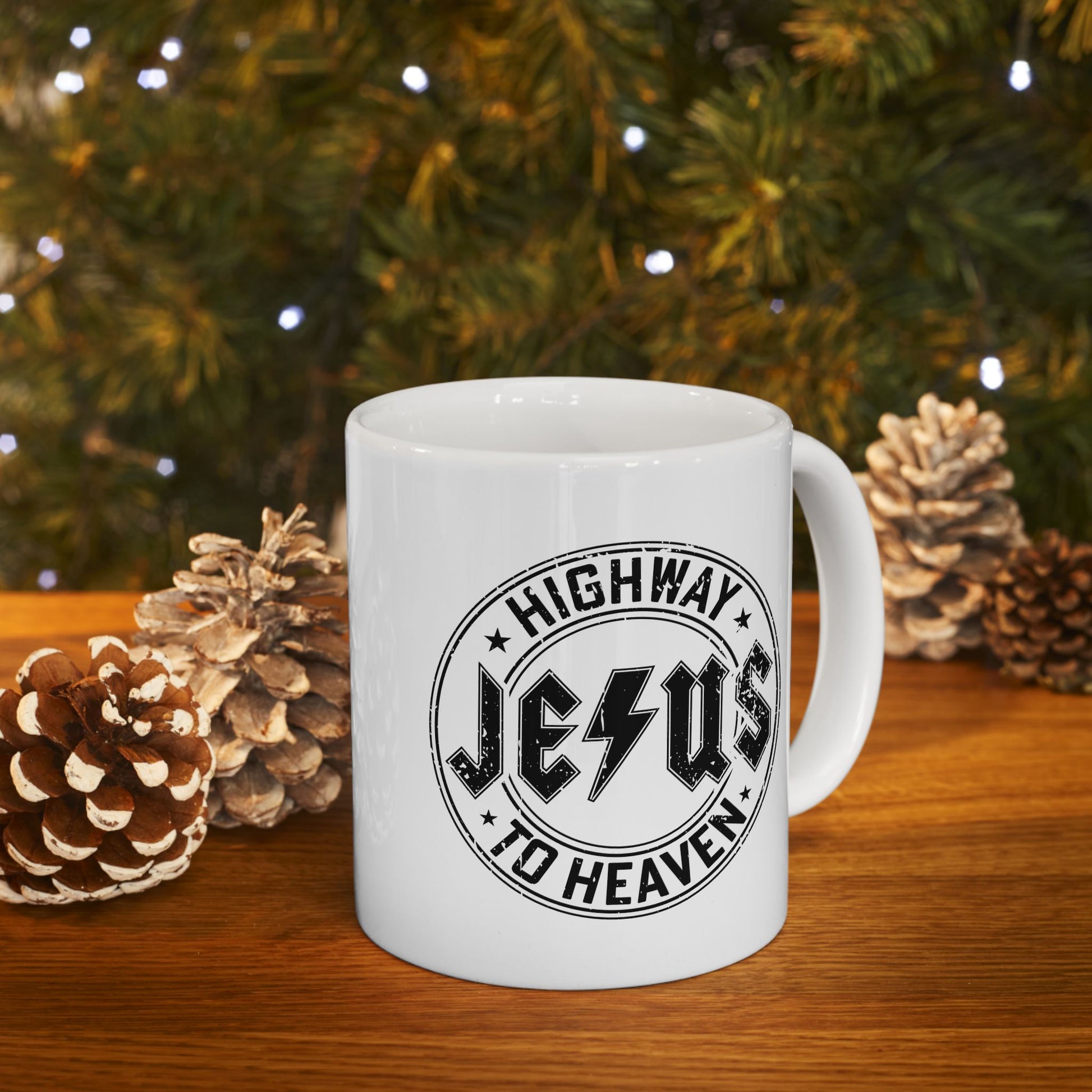 Religious Mug, Jesus Highway To Heaven, Christian Coffee Cup, Faith Ceramic Mug, Inspirational Tea Mug, Religious Gift Mug - Victory Thru Vision 