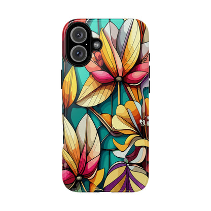 Phone Case, Stain Glass Flowers Design - Floral Tough Cover, Protective Smartphone Case, Cute Flower Pattern