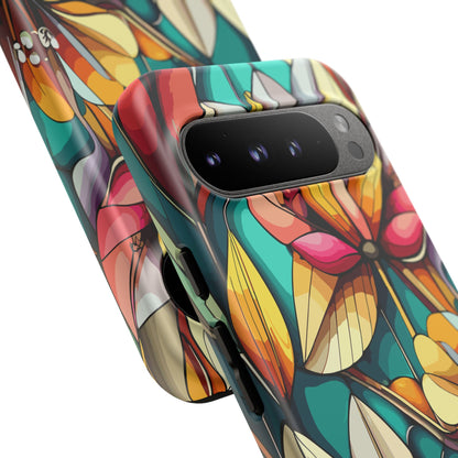 Phone Case, Stain Glass Flowers Design - Floral Tough Cover, Protective Smartphone Case, Cute Flower Pattern