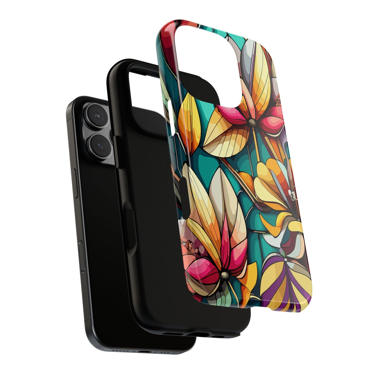 Phone Case, Stain Glass Flowers Design - Floral Tough Cover, Protective Smartphone Case, Cute Flower Pattern