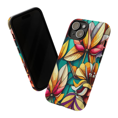 Phone Case, Stain Glass Flowers Design - Floral Tough Cover, Protective Smartphone Case, Cute Flower Pattern