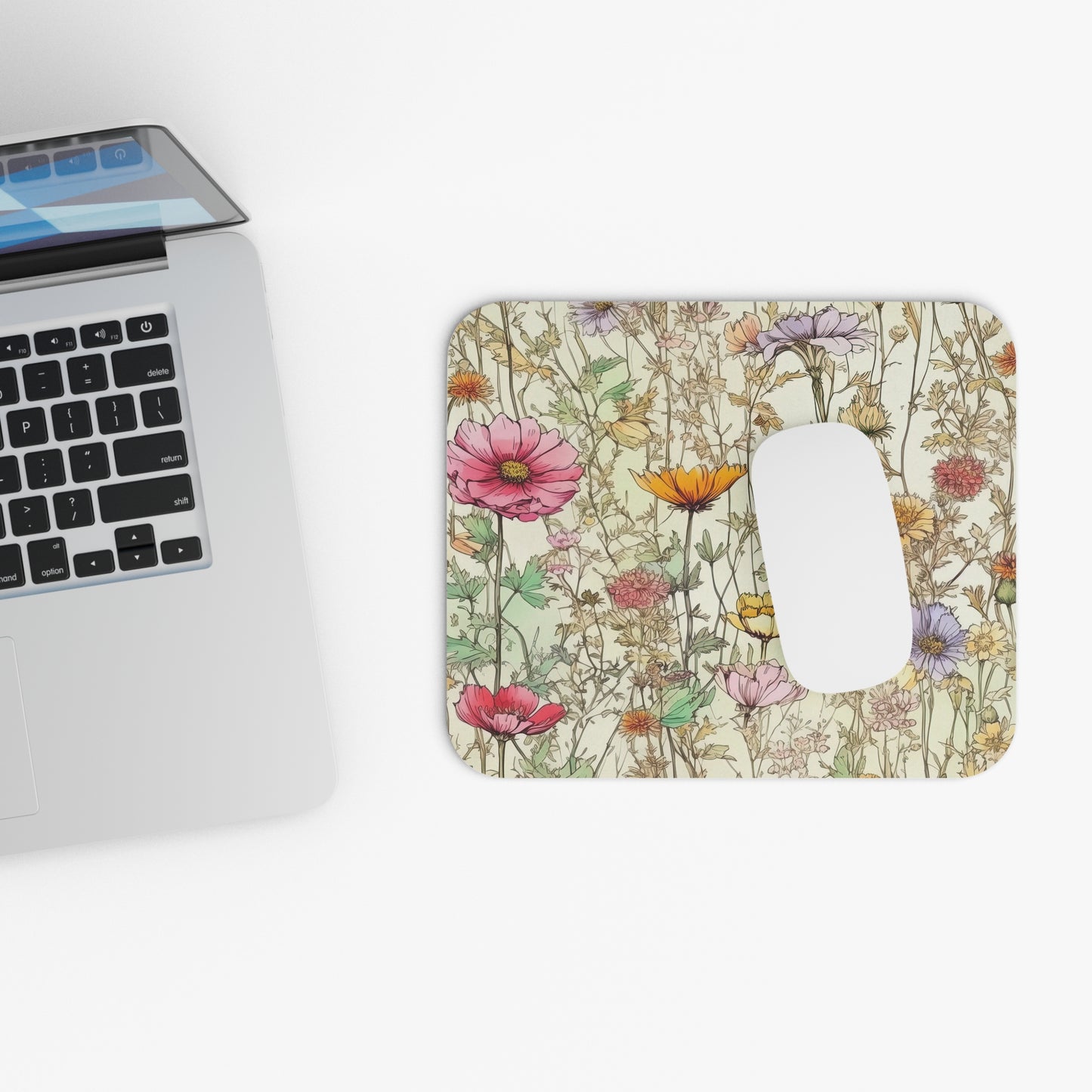 Mouse Pad with Wildflowers - Floral Mouse Mat, Botanical Desk Pad, Wildflower Office Accessories, Nature Lover Gift - Victory Thru Vision 