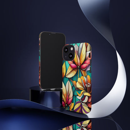 Phone Case, Stain Glass Flowers Design - Floral Tough Cover, Protective Smartphone Case, Cute Flower Pattern