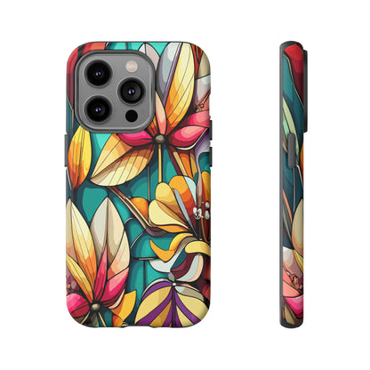 Phone Case, Stain Glass Flowers Design - Floral Tough Cover, Protective Smartphone Case, Cute Flower Pattern