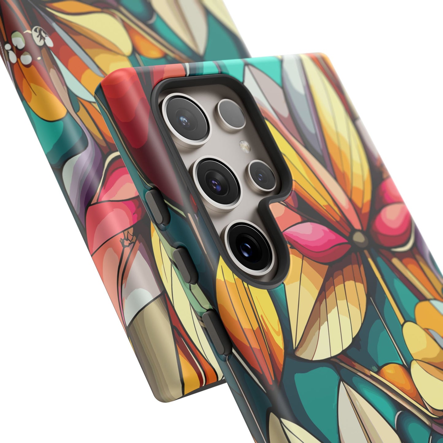 Phone Case, Stain Glass Flowers Design - Floral Tough Cover, Protective Smartphone Case, Cute Flower Pattern
