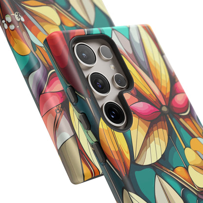 Phone Case, Stain Glass Flowers Design - Floral Tough Cover, Protective Smartphone Case, Cute Flower Pattern