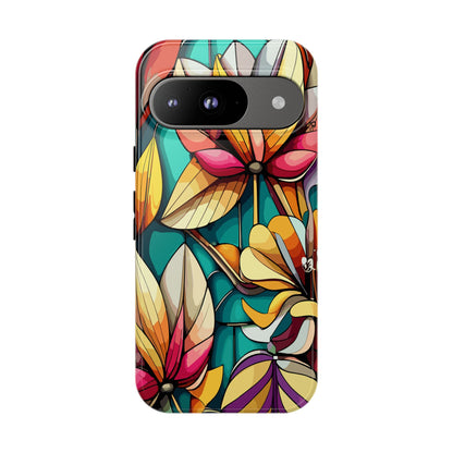 Phone Case, Stain Glass Flowers Design - Floral Tough Cover, Protective Smartphone Case, Cute Flower Pattern