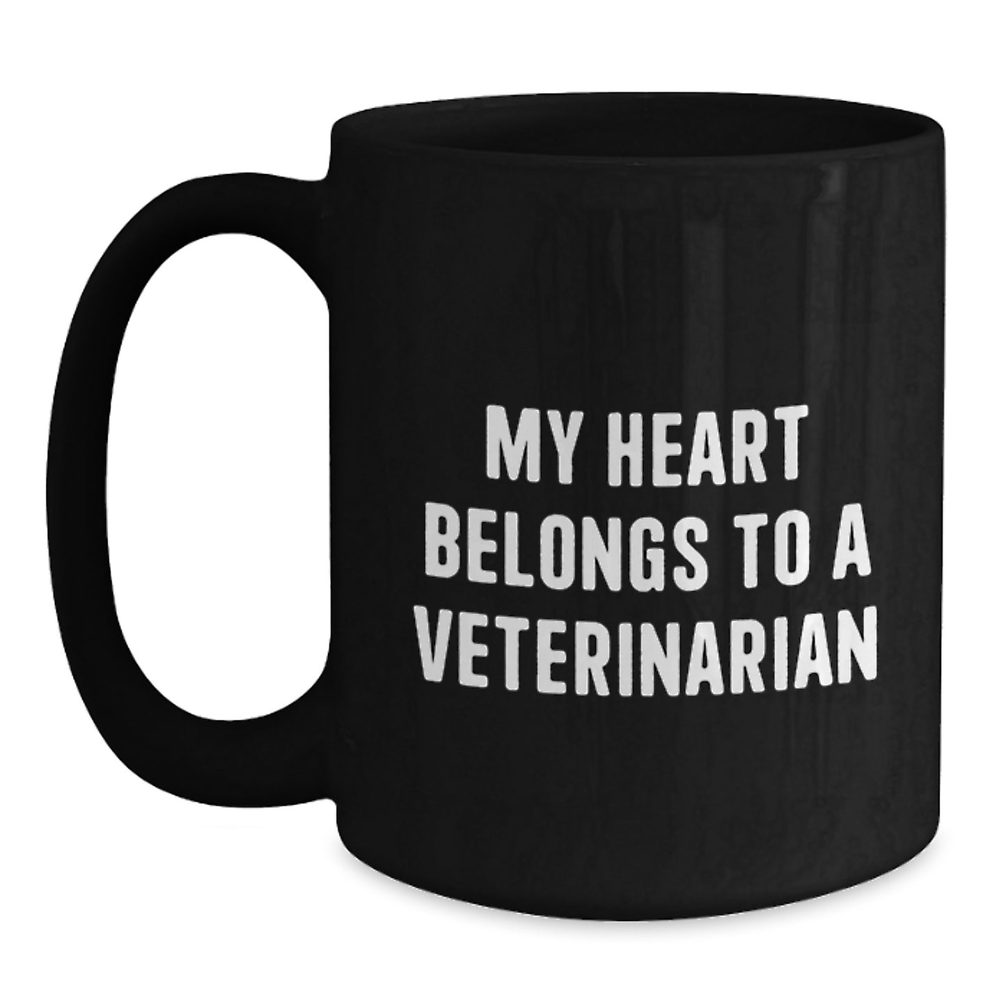 Funny Veterinarian Quotes Gifts for Her or Him, Black Coffee Mug by Friends or Family for Birthday, 'My Heart Belongs To A Veterinarian' - Main