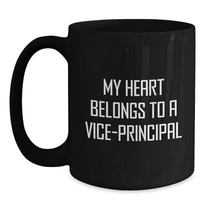 Funny Vice-principal Gifts from Friends - Christmas Unique Mugs for Vice-principal Enthusiasts - Quirky Black Coffee Mug with 'My Heart Belongs To A Vice-principal' Quote - Main