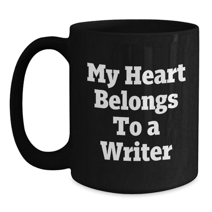 Funny Writer Gifts from Friends for Writer Men Christmas Unique Mugs - My Heart Belongs To A Writer Black Coffee Mug - Main