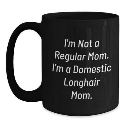 Funny Domestic Longhair Cat Gifts for Men from Women, Black Coffee Mug Valentine's Unique - Main