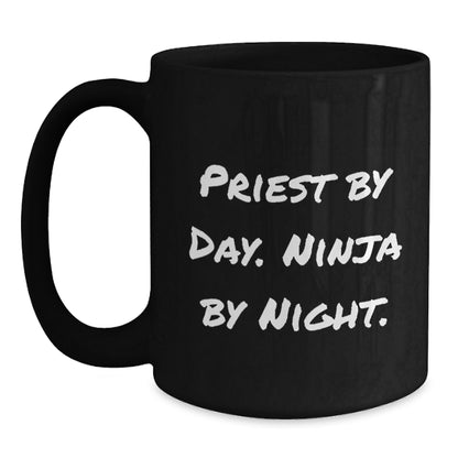 Funny Priest Gifts by Day, Ninja by Night Black Coffee Mug for Priest, Christmas Unique Gifts for Men - Main